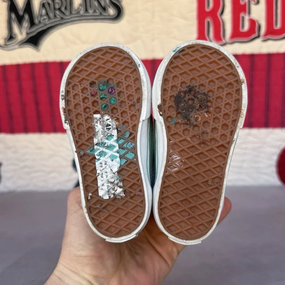 Size 5c - Vans Old Skool Glitter‎ Shoes Kids Mint White Low Top Sneakers